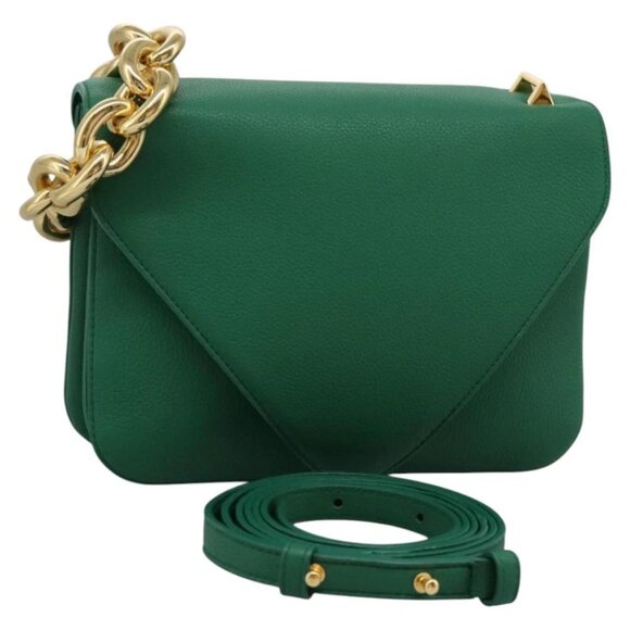 BOTTEGA VENETA Chain Hand Bag Leather 2way Gold Green Auth PP350AV - Picture 1 of 16